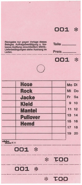 Detailansicht der Hydrofix Annahmeblöcke Kombikarte K11 (rosa) , Vorderseite