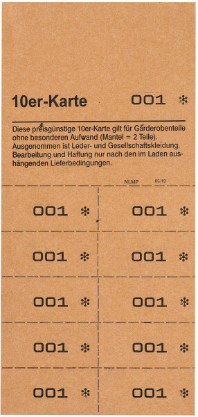 Detailansicht der Hydrofix Zehnerkarte mit 10 Abrissen (braun)