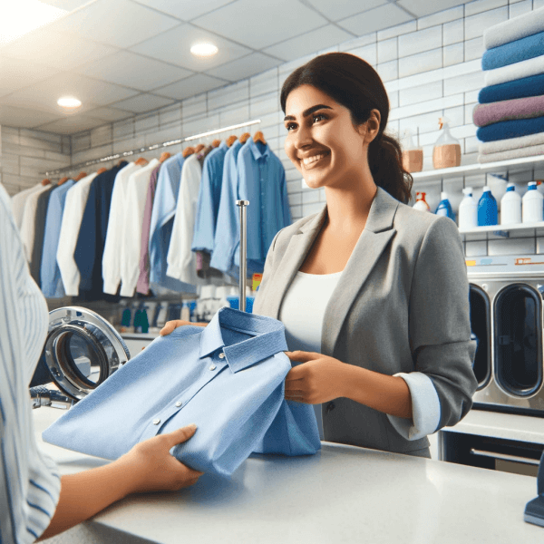 DALL-E-2023-11-29-14-39-40-A-photo-realistic-scene-inside-a-dry-cleaning-shop-The-image-features-a-smiling-female-employee-of-Middle-Eastern-descent-receiving-a-shirt-from-a-cu