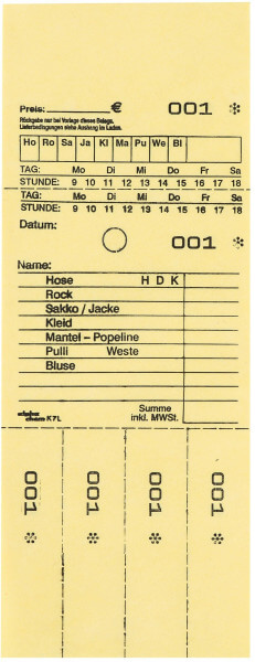 Detailansicht der Hydrofix Annahmeblöcke Kombikarte K7L (gelb) , Abholschein / Arbeitskarte mit Termin, Artikelvordruck und Abrissen