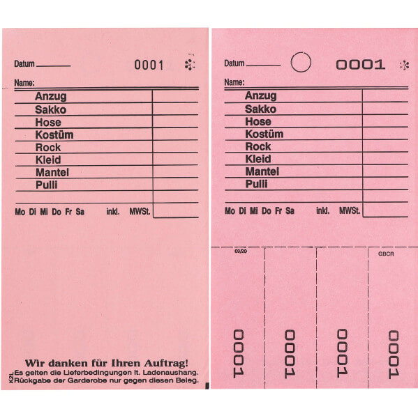 Detailansicht der Hydrofix Kombikarte K2L (rosa) , Links : Auftragsbestätigung Rechts: Arbeitskarte mit Abrissen