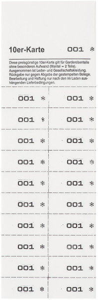 Detailansicht der Hydrofix Wertmarkenarte (Zehnerkarte) (weiß) mit 20 Etiketten